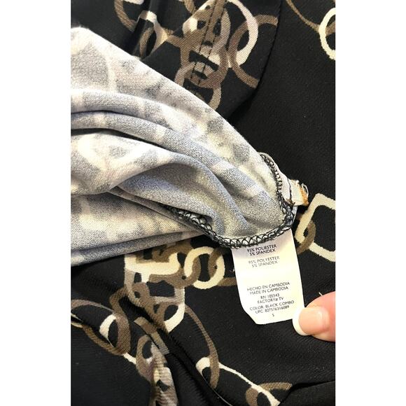 Daisy Fuentes Womens Small Chain DRESS Black Taupe White Belt V Neck Mob Wife - Picture 6 of 10